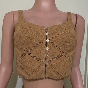 Elegant Tan Knit Button-Up Crop Top